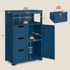 Yaheetech Bathroom Floor Cabinet, Free Standing Wooden Storage Organizer Multiple Tiers Storage Living Room Cabinet, Navy Blue