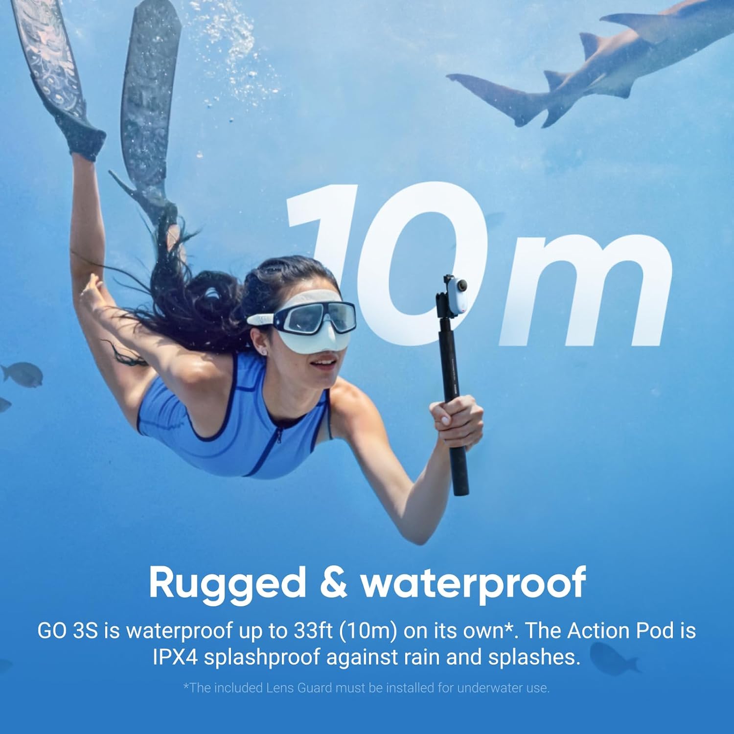 Insta360 GO 3S - 128 GB White 4K Tiny Portable Vlogging Camera  Hands-Free POVs  Mount Anywhere  Stabilization  140 Min Battery Life  10m Waterproof  Apple Find My  Pet POV