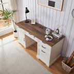 60" Farmhouse Executive Desk with Lock,Home Office Desk with Charging Station,Executive Desk with 4 Drawers & 1 Cabinet&1 File Cabinet for Office and Home