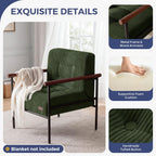 MAXYOYO Living Room Accent Chair, Modern Chair with Sturdy Metal Frame & Wood Armrests, Upholstered Reading Chair with Upholstered Cushion for Bedroom Balcony Porch, Dark Green