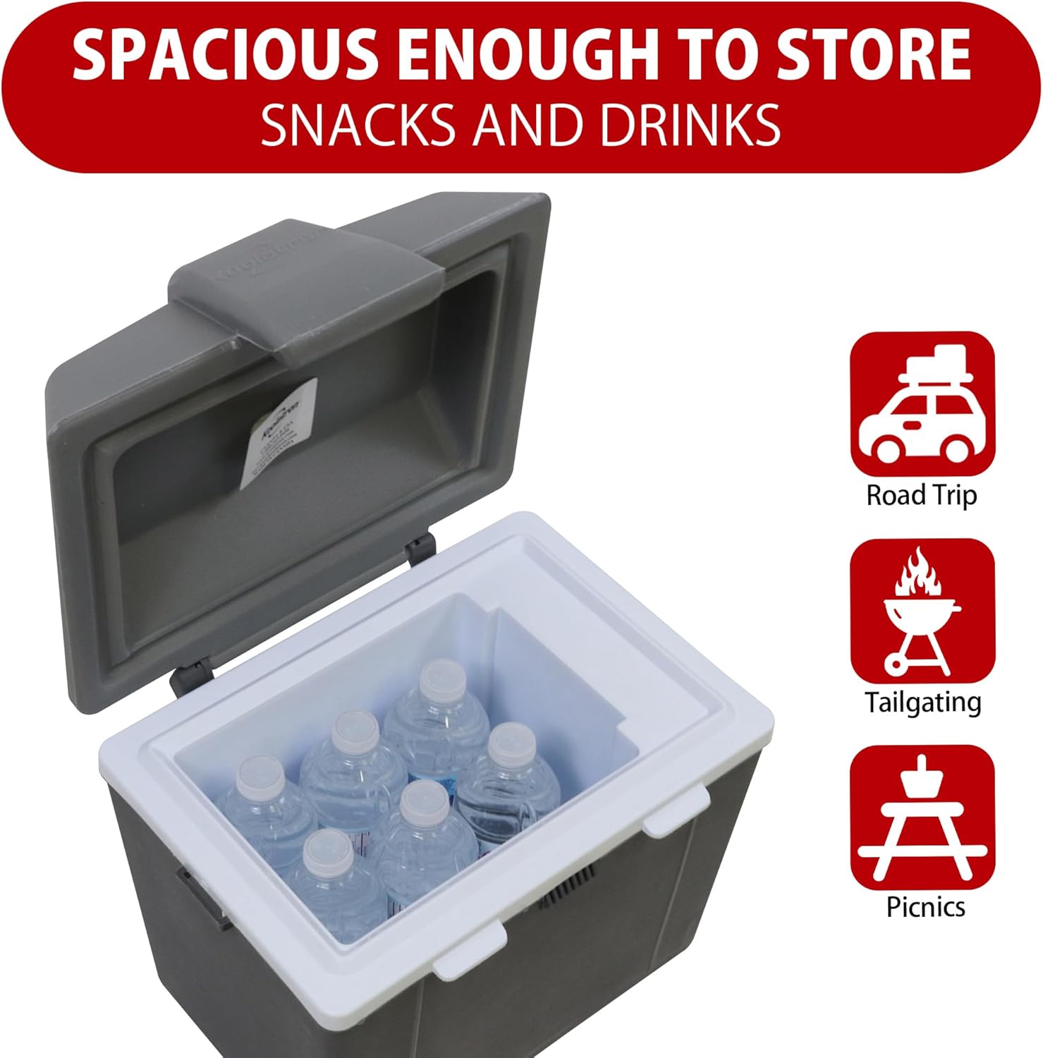Koolatron Electric Portable Cooler Plug in 12V Car Cooler/Warmer 9.8 qt (9 L), No Ice Thermo Electric portable Fridge for camping, Travel Road Trips Trucking with 12 Volt DC Power Cord, Gray/White.