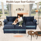 108" U Shaped Couch, Modular Sectional Sofa, 3-Seater Comfy Cloud Couch, Set of Modular Pieces with Movable Ottoman, Deep Seat Couches for Living Room, Chenille, Navy