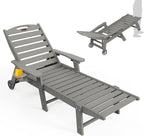Ciokea Lounge Chair Outdoor  Oversized Chaise Lounge Chair with 5 Positions  HDPE  Patio Lounge Chair with Wheels & Cup Holder for Pool  Deck  Poolside  Grey