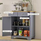 HOMCOM Sideboard Buffet Cabinet with Solid Wood Countertop, Modern Kitchen Storage Cabinet, Coffee Bar Cabinet with 2 Drawers, Doors and Adjustable Shelf, Gray