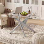 Giantex Round Glass Coffee Table, 31.5" Modern Center Table with Tempered Glass Top & Geometric Metal Frame, Clear Accent Cocktail Table, Small Coffee Table for Living Room, Small Spaces (Silver)