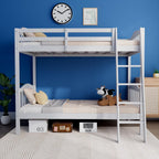 VINGLI Solid Wood Bunk Bed Twin Over Twin Classic, Twin Bunk Beds for Kids and Adults with Full Length Guardrails and Flats Pedals,Easy Assembly,No Box Spring Required,White