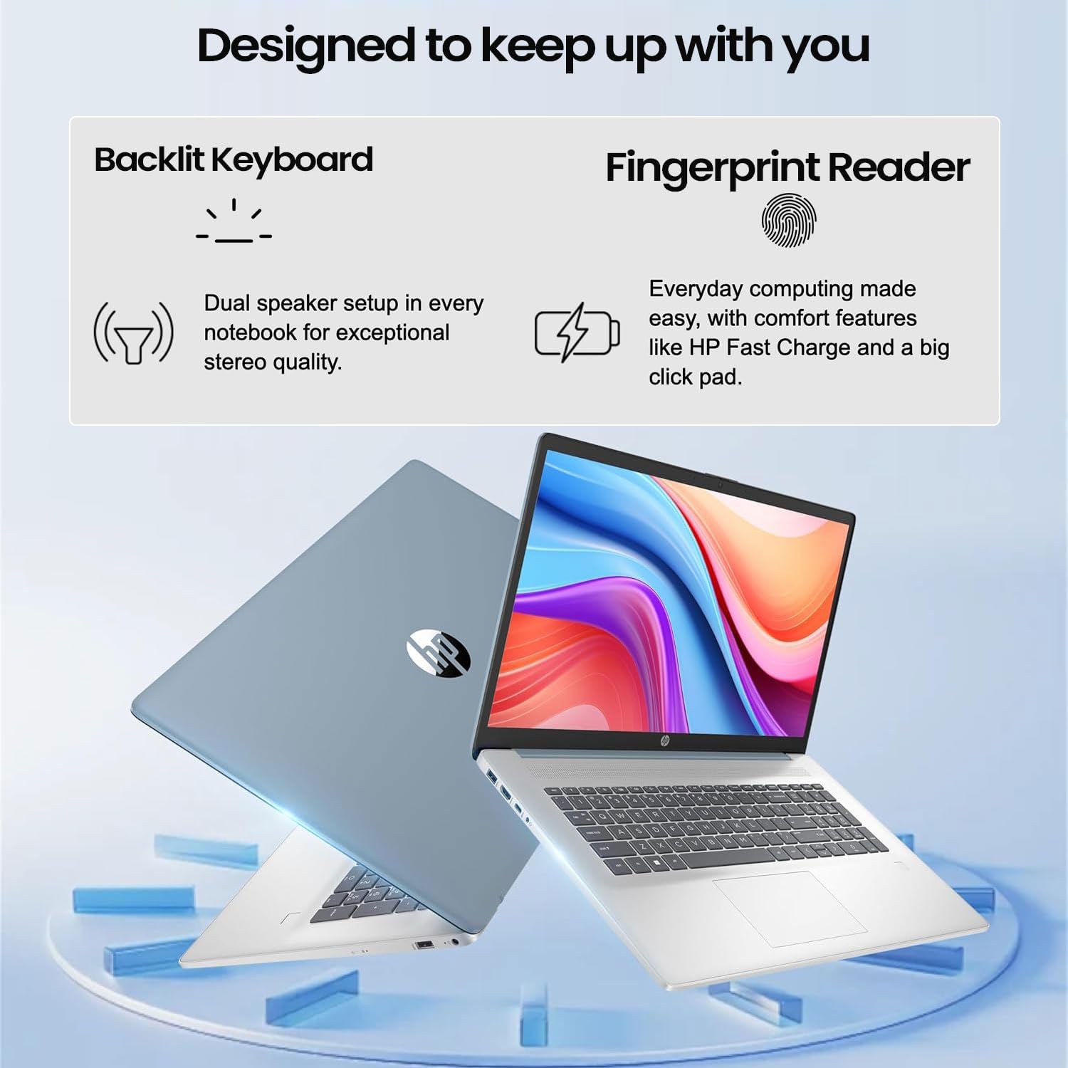 HP 17.3" Business & Home Laptop  17.3" LED Touchscreen  AMD Ryzen 5 7430U  32GB RAM  2TB PCIe SSD  Backlit Keyboard  Fingerprint Reader  Webcam  HDMI  Wi-Fi 6  Windows 11 Pro  Blue