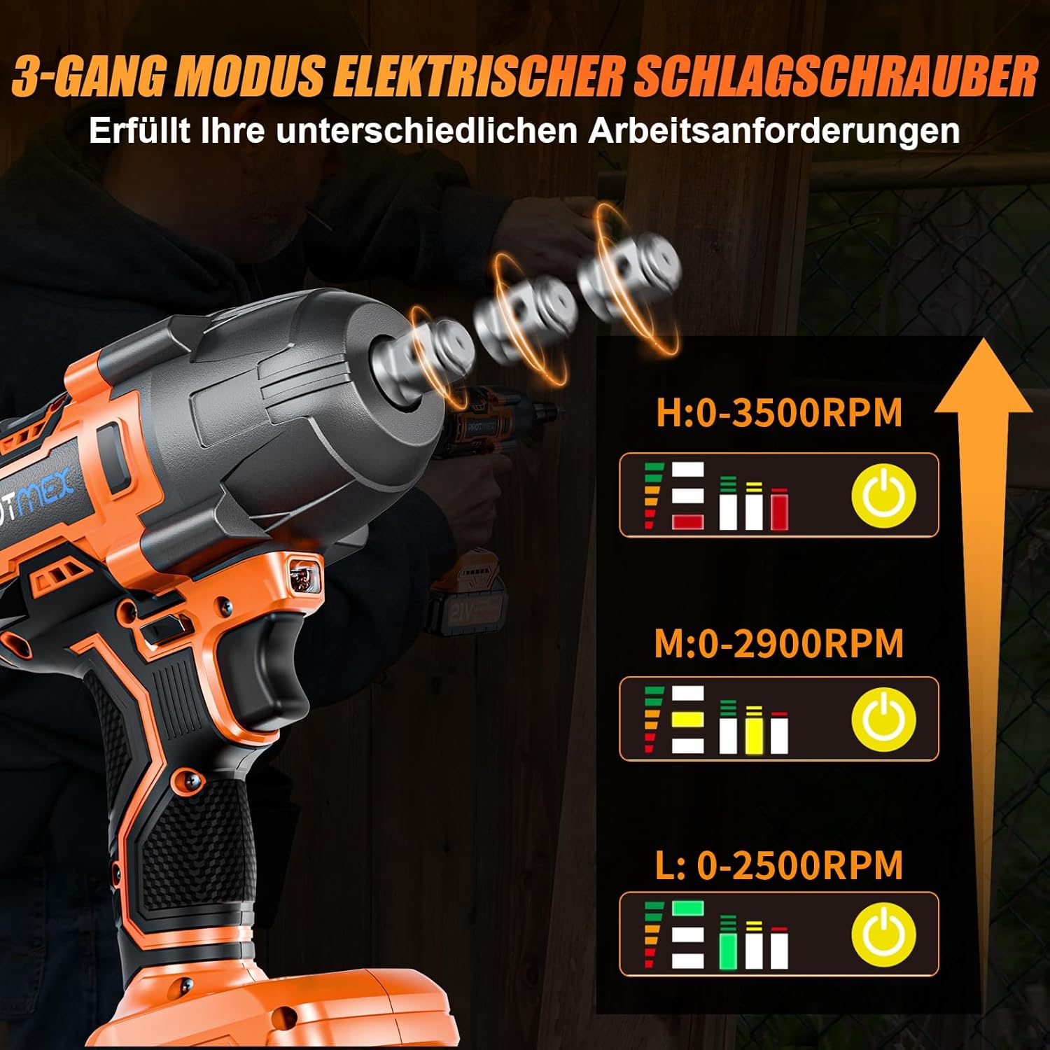 Protmex Cordless Impact Wrench, 900Ft-lbs (1200N.m) 1/2" Brushless Impact Gun, 21V High Torque Power Impact Driver, 2x4.0Ah Batteries Electric Impact Motor Variable Speeds for Car/Pickup Truck/Mower