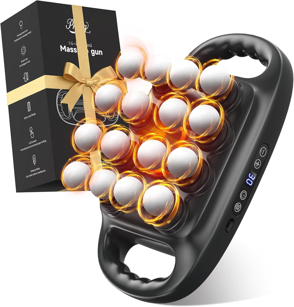 16 Head Deep Tissue Massage Gun, Percussion Muscle Massager with 3 Modes & 30 Intensities, Ultra-Quiet Massage Gun for Back,Shoulders, Legs, Foot, Muscle Pain Relief, Ideal Gift for Men Women