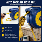 Goodyear Retractable Air Hose Reel, 3/8" x 50 FT, 300 PSI Hybrid Polymer Hose, Spring-Driven Automatic Rewind, Leak-Proof Swivel, Wall & Ceiling Mountable