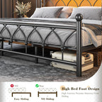 EnHomee 54" King Bed Frame with Tall Storage Headboard, Metal King Size Bed Frame with LED Lights and Power Outlets, Sturdy & Noise-Free, Metal Slats, No Box Spring Needed, Black