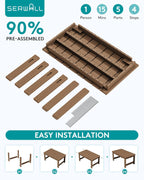 SERWALL Outdoor Coffee Table with 1.69" Umbrella Hole, HDPE Patio Coffee Table for Outside, Rectangle, Brown
