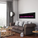 72inch Electric Fireplace in Wall Recessed and Wall Mounted Fireplace Electric, 13 Flame Colors, Realistic Logs & Crystals Fuel Bed, Adjustable Temperature and Timer, 750W/1500W, Black