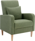 COLAMY Modern Upholstered Accent Chair Armchair with Pillow, Fabric Reading Living Room Side Chair,Single Sofa with Lounge Seat and Wood Legs, Green