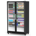 Commercial Refrigerator, Glass Door with LED Lighting – Upright Beverage Display Cooler for Home, Store, Gym, or Office, Featuring Double Swing Doors and 39 cu.ft