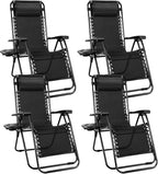 Sweetcrispy Zero Gravity Chairs, Set of 4 Portable Recliner Beach Camping Patio Outdoor Folding Lounge Chair with Cup Holder Trays and Adjustable Pillow for Poolside, Garden, Backyard, Lawn (Black)