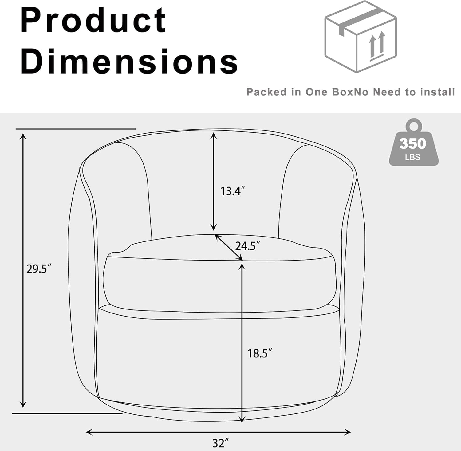 Swivel Barrel Chairs  .32 Inches Wide No Assembly Round Upholstered Armchairs Accent Chairs Single Sofa Chair for Living Room (Dark Grey, Set of 2)