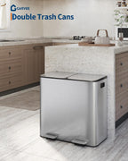 Garvee Trash Can, 2 x 10.6 gal (2 x 40 L) Garbage Can for Kitchen Dual Compartment Recycling Kitchen Step Trash Bin, Stainless Steel Trash and Recycle Bin Combo with Soft-Close Lid,Silver
