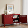 Metal Storage Cabinet with 2 Doors & Adjustable Shelves, 25" H Red Accent Cabinet, Metal Locker Storage Cabinets, Tv Stand Cabinet for Home, Office, Living Room, Entryway