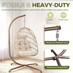 RADIATA Outdoor Swing Egg Chair with Stand, 350Lbs Heavy-Duty Wicker Egg Hanging Patio Chairs for Outside, Comfy Porch Swinging Chair with Thick Cushion Balcony Backyard Bedroom Indoor, Beige