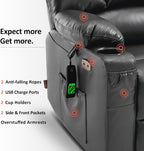 MCombo Oversized Dual Motor Power Lift Recliner Chair Sofa with Massage and Heat for Big Elderly People, Infinite Position, USB Ports, Faux Leather R7688 (Dark Grey, Large-Oversize)
