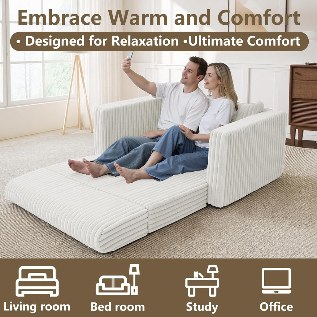 HABUTWAY Folding Sofa Bed, 2 in 1 Convertible Sleeper Chair with Pillow, Portable Fold Out Chair Bed with Armrest, Comfy Floor Couch, Lazy Sofa for Living Room Bedroom Dorm Home Office, Beige