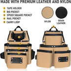 FUERI Electrician's Heavy Duty 26 Pocket Leather-Nylon Tool Belt & Bag Combo for Men, Comfort Back Support Padded Belt, 2 Large Storage Capacity Pouches, Best for Framers, Carpenter, Roofing