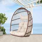 BULEXYARD Heavy-Duty Egg Swing Chair Without Stand, 350 Lbs Foldable Rattan Hanging Hammock with Cushion, All-Weather Basket Seat for Outdoor Patio Bedroom Pergola Tree or Ceiling Mount, Brown Tan