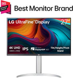 LG 27UP650K-W 27-inch Ultrafine 4K UHD (3840 x 2160) IPS Computer Monitor  60Hz  5ms  DisplayHDR 400  Reader Mode  Flicker Safe  HDMI  DisplayPort  Tilt/Height/Pivot Adjustable Stand  White