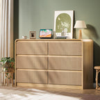 6 Drawer Dresser for Bedroom, Natural Wood Chest of Drawers Wide Versatile Storage Organizer with Fluted Panel for Living Room, Office, hallways, Kitchen Natural 6 Drawer