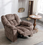 CANMOV Manual Reclining Chair-Overstuffed Recliner Chair with Cup Holder Side Pocket Footrest Fabric Recliners for Living Room Bedroom, Apricot