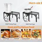 ROVSUN 30QT Turkey Fryer & 10QT Fish Fryer Kit w/ 55,000BTU Propane Stove, Aluminum Outdoor Deep Fryer & Seafood Boiler Steamer w/Baskets, Thermometer, Marinade Injector, Turkey Rack & Rack Lifter