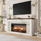 QUW 70" Fireplace TV Stand Up to 80" TVs, 42" Modern Electric Fireplace with Mantel, Farmhouse Entertainment Center with Concealed 3 Drawers for Living Room, Adjustable Brightness & Low Noise, White
