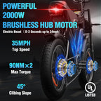 Electric Bike Q20, 2000W, 52V, 30-180 Miles All-Terrain Fat Tire E-Bike for Adults