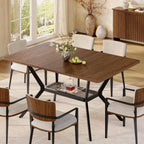 55 inch Dining Table for 4-6, Rectangle Kitchen Table with Storage Shelf, Space Saving Modern Farmhouse Design with Sturdy Metal Legs for Dining Room & Small Apartments
