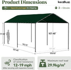 Carport 10x20 FT Heavy Duty Carport Canopy Tent Waterproof，Portable Car Shelter Garage Tent for Backyard Shade,Gathering and Storage for Boats,Cars,Tractors (Green (No Sidewall