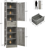 Iwell 67" Tall Bathroom Cabinet with Adjustable Shelves & 1 Drawer, Storage Cabinet with 2 Doors, Narrow Tall Cabinet, Floor Cabinet for Bathroom, Living Room, Home Office, Grey