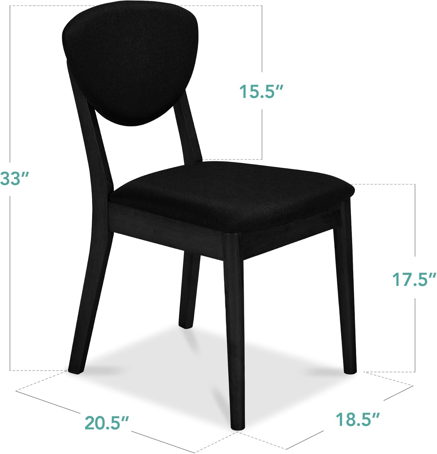 Best Choice Products Dining Chairs Set of 2, Mid-Century Modern Upholstered Wood, Armless w/Seat Cushion, Padded Backrest - Black/Black