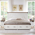 RedLemon Farmhouse King Size Wood Bed Frame with 54" Tall Geometric Headboard, 2 Large Storage Drawers, Solid Wood Slats Support, Noise Free, No Box Spring Needed, Antique White