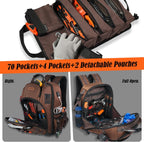 WELKINLAND 70Pockets HVAC Tool Backpack With Tool Roll, 4-Piece Electrical Backpack With Tools Roll Bags, Hard Bottom Electrician Back Pack, Tools Back Pack For Men Heavy Duty