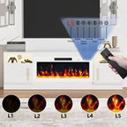 Fireplace TV Stand with 36" Fireplace Up to 80" TVs,70" Entertainment Center with LED Lights,Remote Control,TV Media Console with Storage Cabinets for Living Room, White+White
