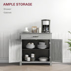 HOMCOM Farmhouse Sideboard Buffet Cabinet, Barn Door Coffee Bar Cabinet with Drawer and Adjustable Shelf for Kitchen, Living Room, Entryway, Stone Gray