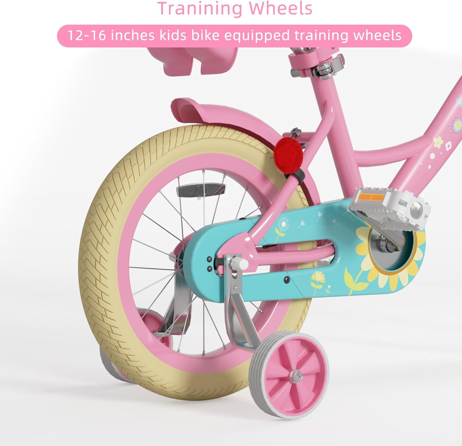 Glaf Toddler Girls Bike for Age 2-9 Years Old 12 14 16 Inch Girls Bike with Training Wheels and Doll Seat Kids Bike Bicycle with Basket Adjustable Seat