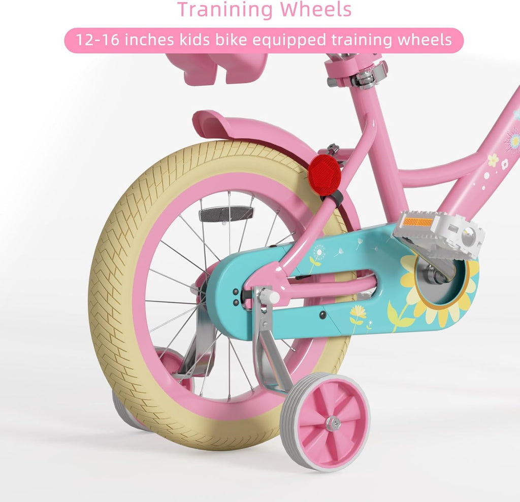 Glaf Kids Toddler Bike 12 14 16 20 Inch Girls Bike with Training Wheels Age 2-12 Years Old Toddler Girls Bike with Basket and Doll Seat Adjustable Seat