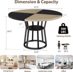 GarveeHome 47 Inch Round Dining Table with Storage Shelf, Farmhouse Circle Kitchen Table for 4-6, Space-Saving Wood Top, Metal Legs, for Kitchen, Dining & Living Room, Apartment, Table Only-Black Wood