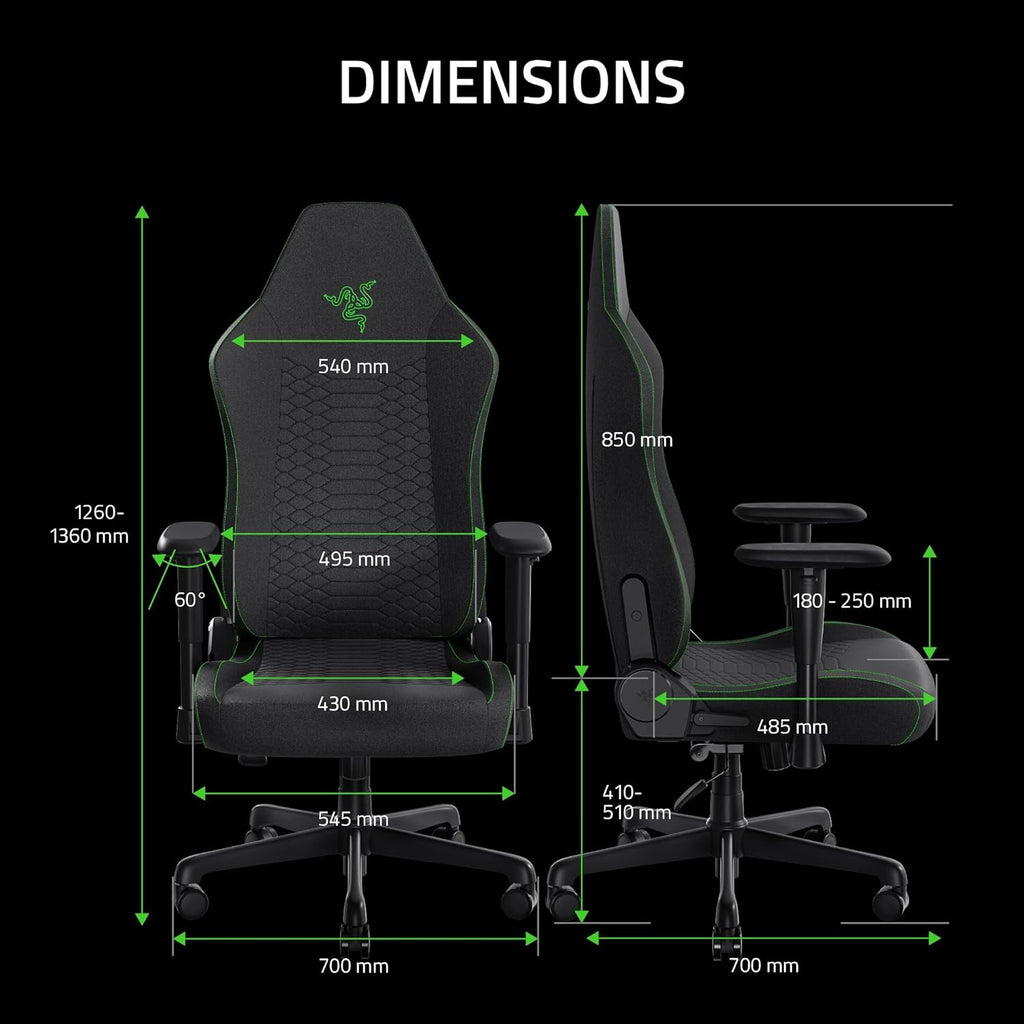 Razer Iskur V2 X Ergonomic Gaming Chair: Built-in Lumbar Support - Widened Seat Base - High Density Foam Cushions - Adjustable 152 Degree Recline - 2D Armrests - Plush Fabric Finish - Black