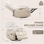 GRAINELL Rocking Chair Nursery, Electric Swivel Recliner Glider with Adjustable Armrests, Nursing Chair with USB Charger, Cup & Blanket Holders, Beige Corduroy & PU Leather