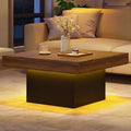 Giantex LED Coffee Table, Square Center Table with Remote, 21 Dynamic Modes, 20 Static Colors, Adjustable Brightness & Speed, Wood Low Cocktail Accent Table, Modern Living Room Table (Brown)