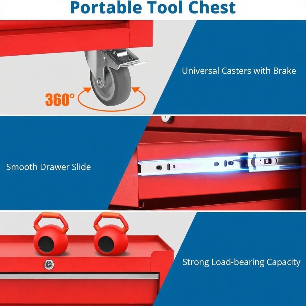 Heavy-Duty Rolling Tool Chest with 4 Lockable Drawers, Featuring a Sturdy Metal Cabinet and Smooth-Wheeling Mobility, Includes Protective Drawer Liners for Secure Storage