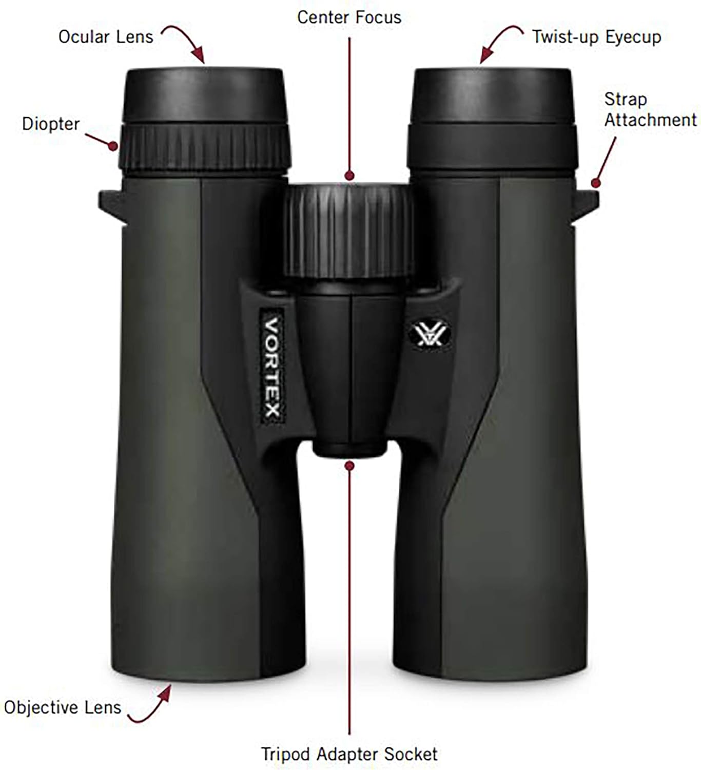Vortex Optics Crossfire HD 10x42 Binoculars - HD Optical System  Tripod Adaptable  Rubber Armor  Waterproof  Fogproof  Shockproof  Included GlassPak - Unlimited  Unconditional Warranty